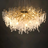 Elegant Gold Branch Leaf Clear Glass Pendant Chandelier Image - 11