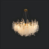 Elegant Gold Branch Leaf Clear Glass Pendant Chandelier Image - 2