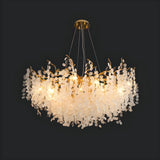 Elegant Gold Branch Leaf Clear Glass Pendant Chandelier Image - 3