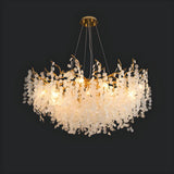 Elegant Gold Branch Leaf Clear Glass Pendant Chandelier Image - 5