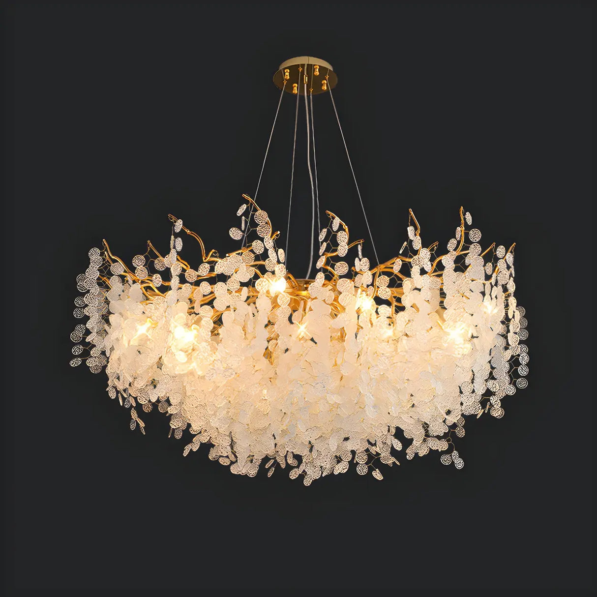 Elegant Gold Branch Leaf Clear Glass Pendant Chandelier Image - 7