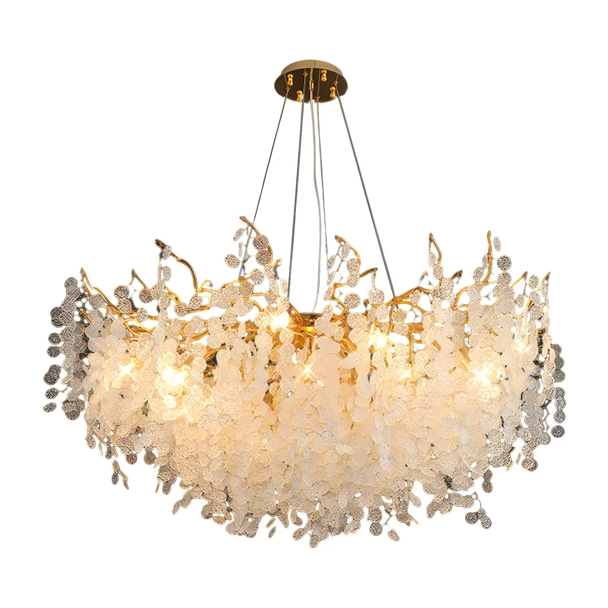 Elegant Gold Branch Leaf Clear Glass Pendant Chandelier Image - 9