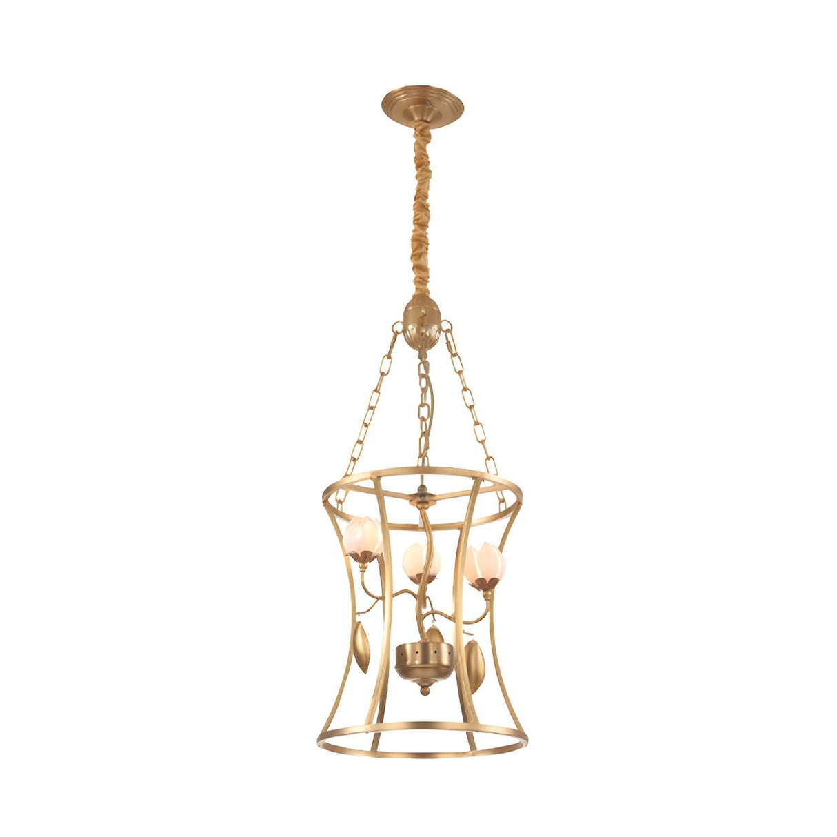 Elegant Gold Cage Floral Lotus Pendant Chandelier Image - 3