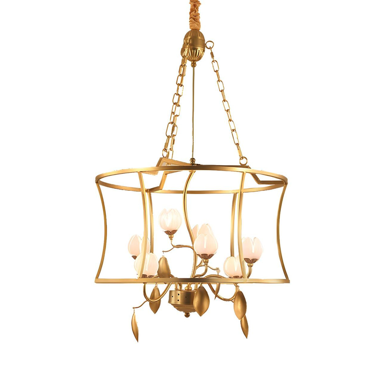 Elegant Gold Cage Floral Lotus Pendant Chandelier Image - 7