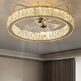 Elegant Gold Circle Crystal Decor LED Ceiling Fan Light Image - 1