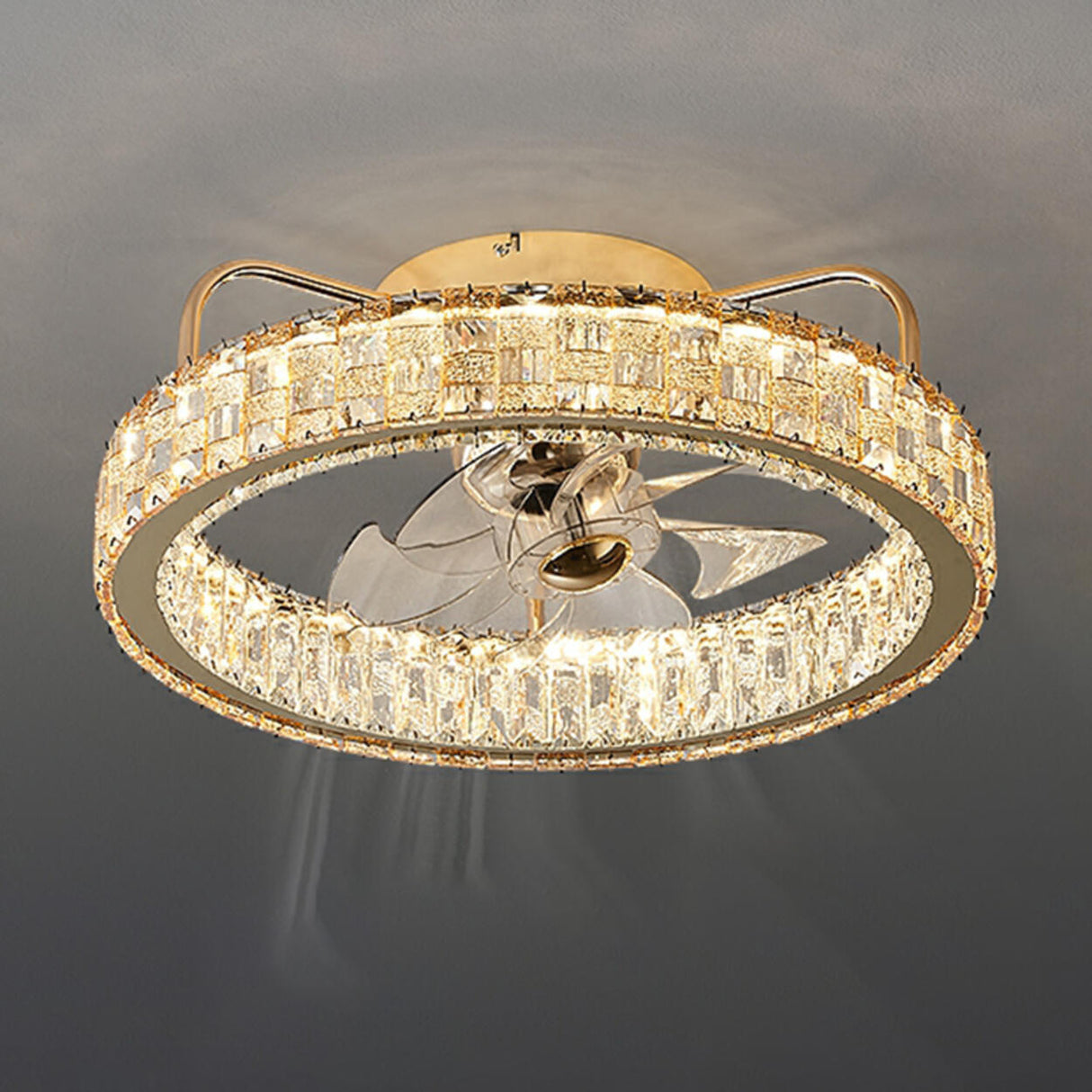 Elegant Gold Circle Crystal Decor LED Ceiling Fan Light Image - 6