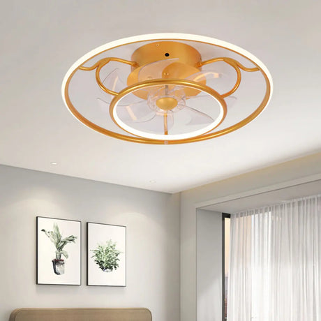 Elegant Gold Circular Ceiling Fan with Dimmable Light Image - 1