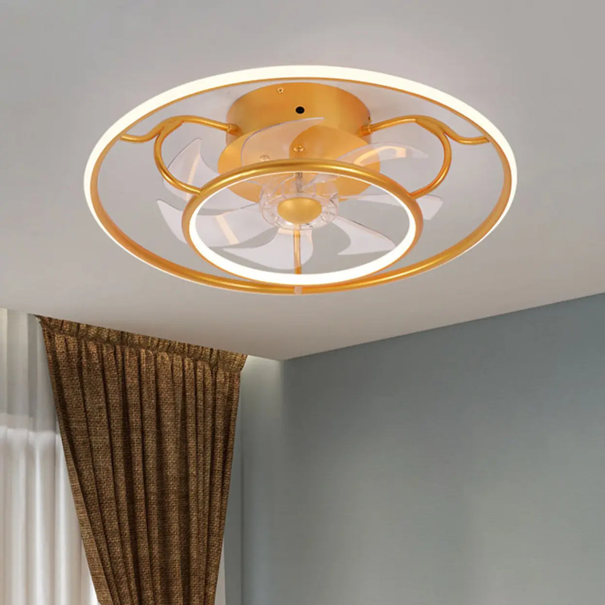 Elegant Gold Circular Ceiling Fan with Dimmable Light Image - 2