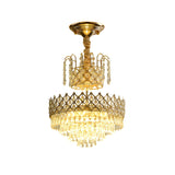 Elegant Gold Crystal 2 Tiers Flush Mount Chandelier Image - 3