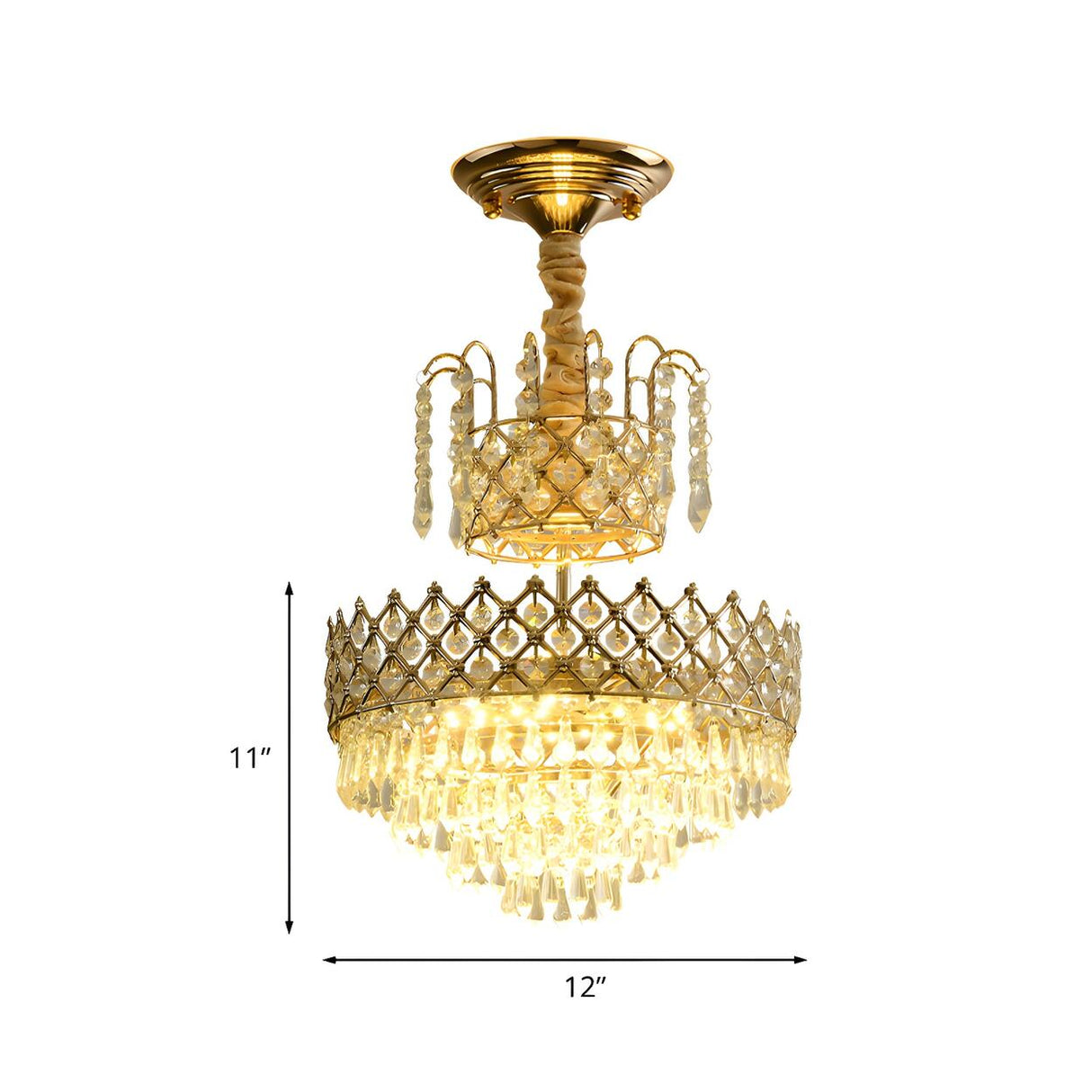 Elegant Gold Crystal 2 Tiers Flush Mount Chandelier Image - 5