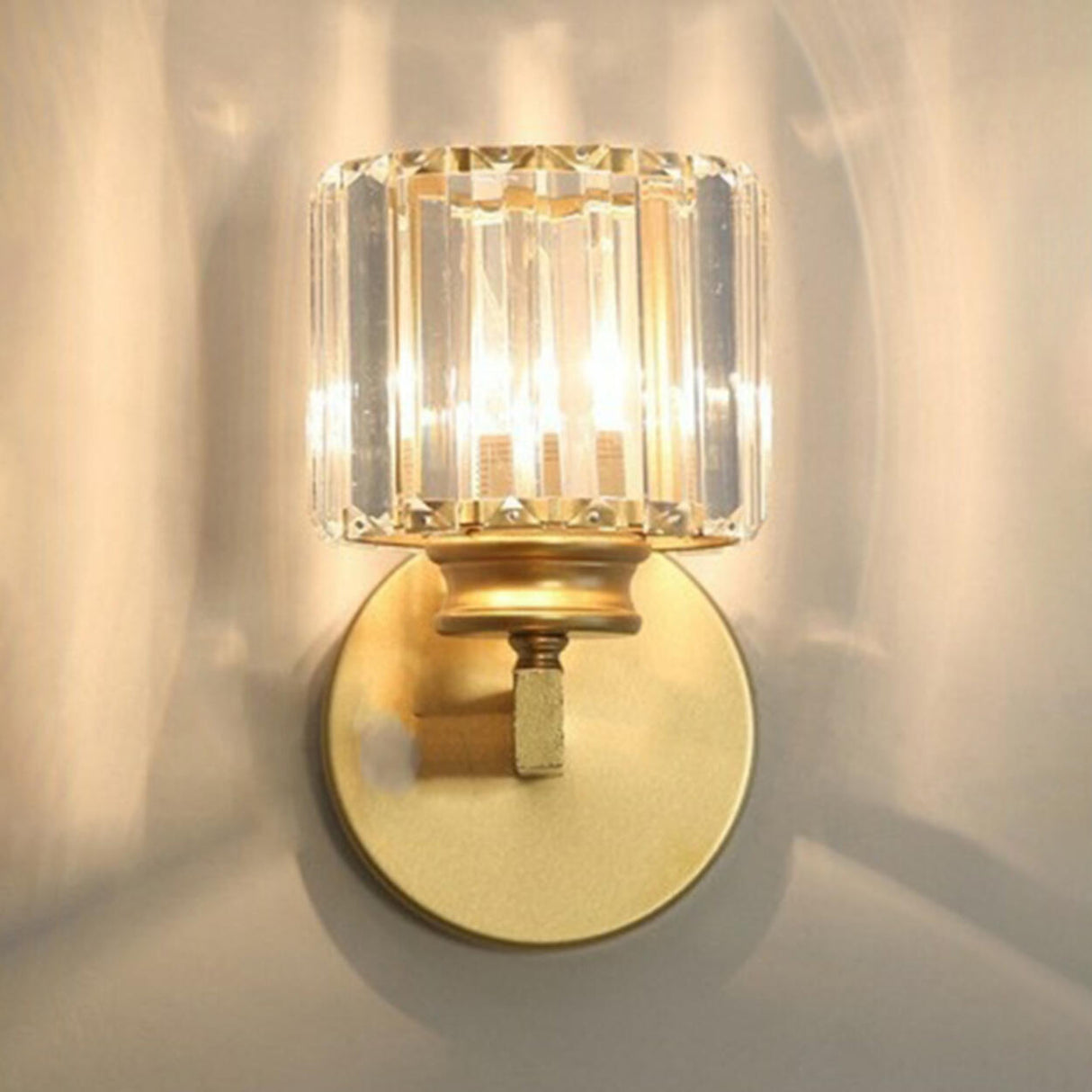 Elegant Gold Crystal Cylinder Metal Wall Sconce Image - 13