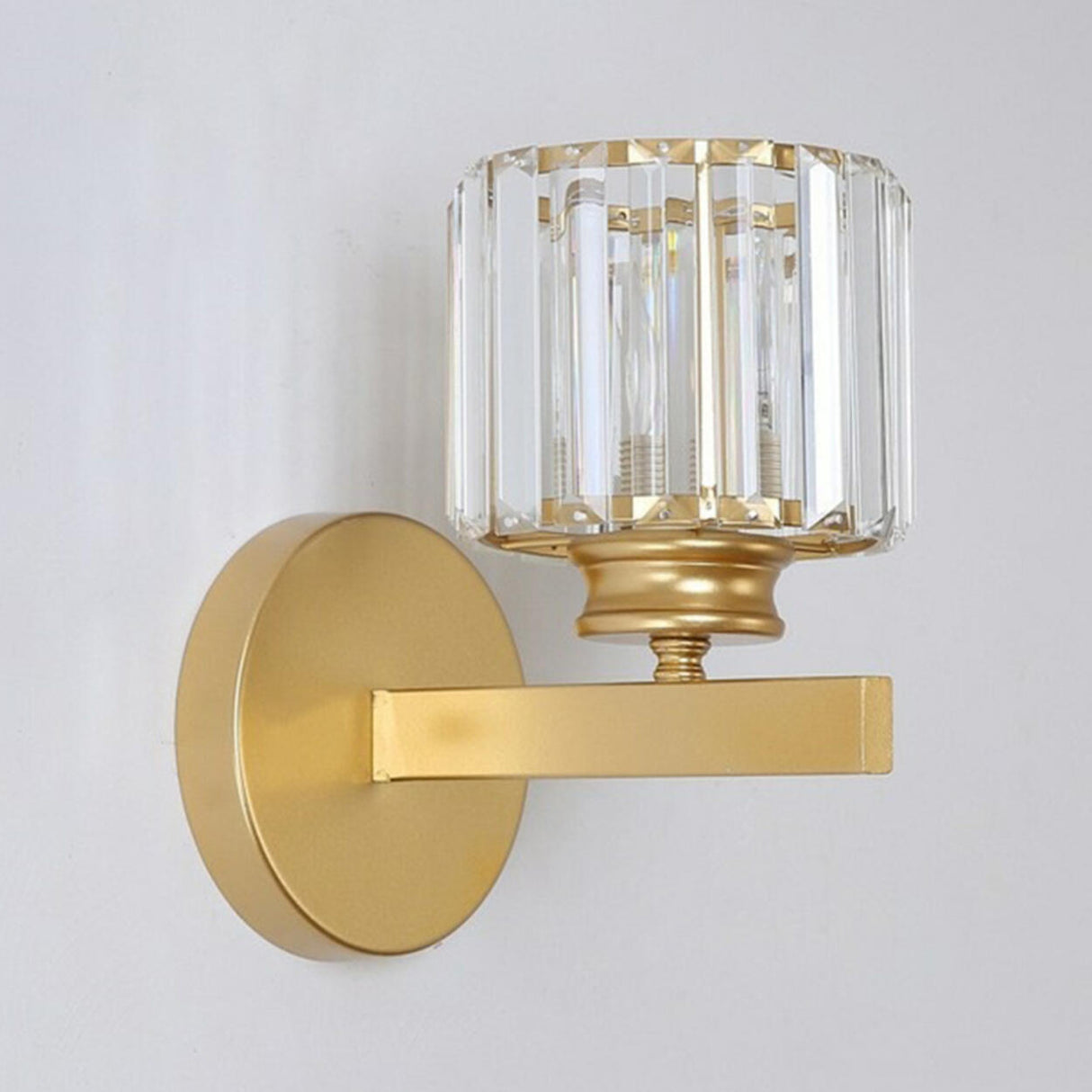 Elegant Gold Crystal Cylinder Metal Wall Sconce Image - 14