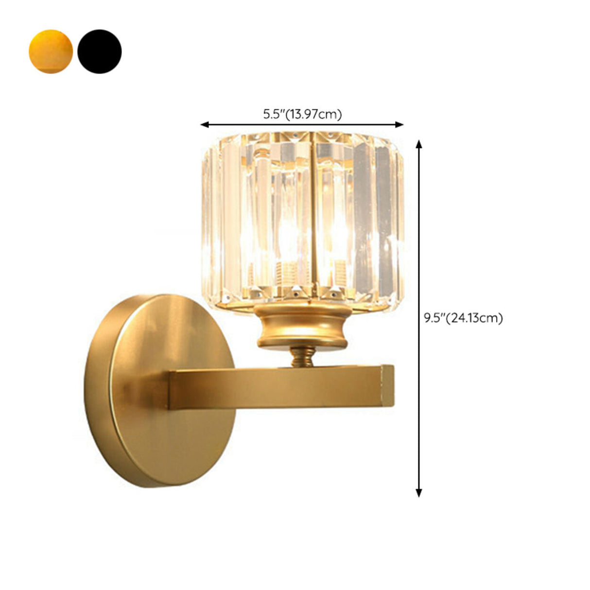 Elegant Gold Crystal Cylinder Metal Wall Sconce 