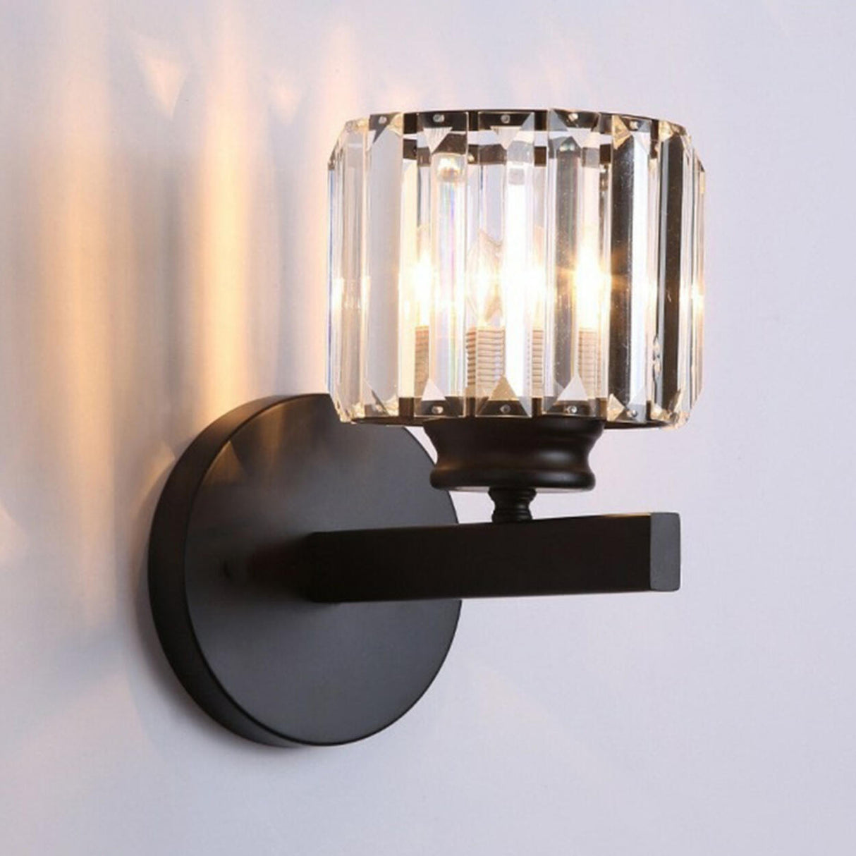 Elegant Gold Crystal Cylinder Metal Wall Sconce Image - 6