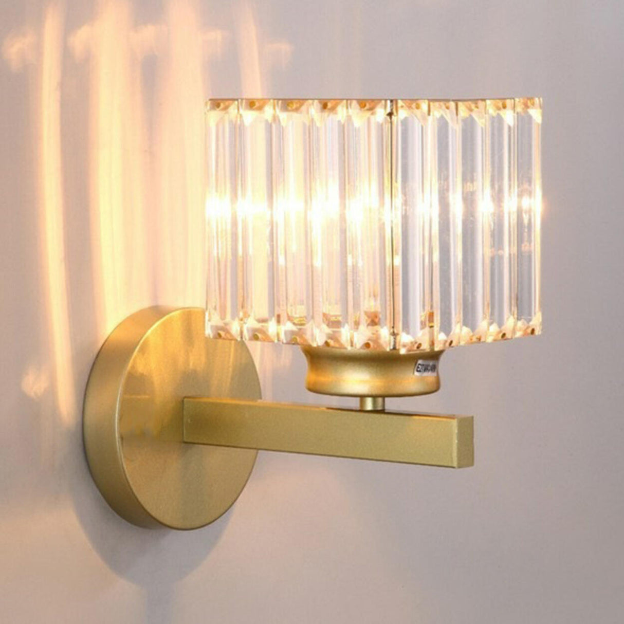 Elegant Gold Crystal Cylinder Metal Wall Sconce Image - 9