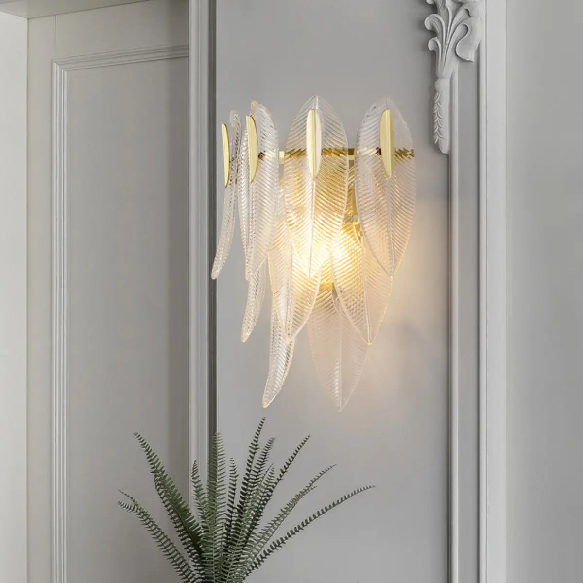 Elegant Gold Crystal Leaf Wall Sconce Image - 4