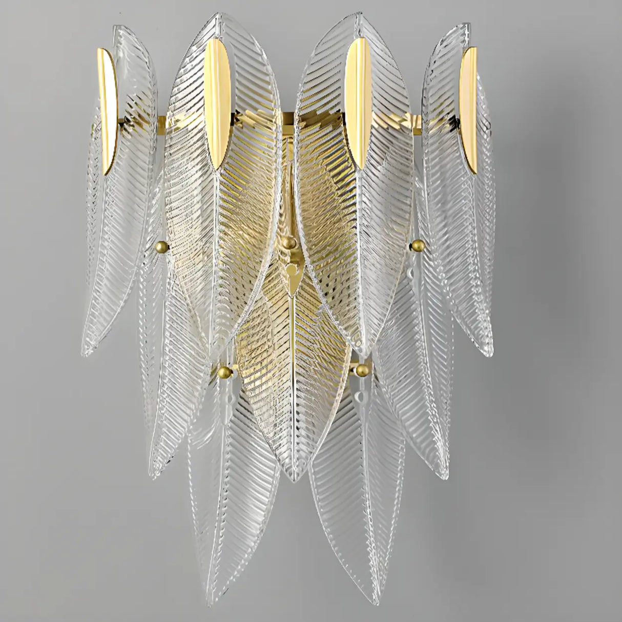 Elegant Gold Crystal Leaf Wall Sconce Image - 7