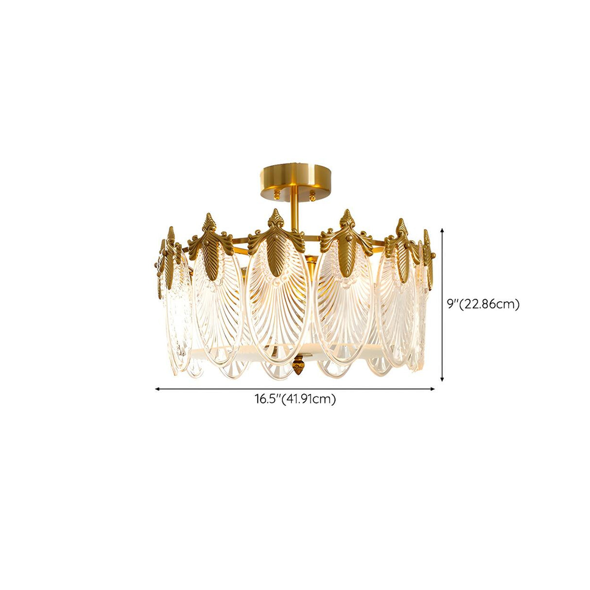 Elegant Gold Cylinder Glass Semi-Flush Mount Light 