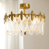 Elegant Gold Cylinder Glass Semi-Flush Mount Light Image - 3