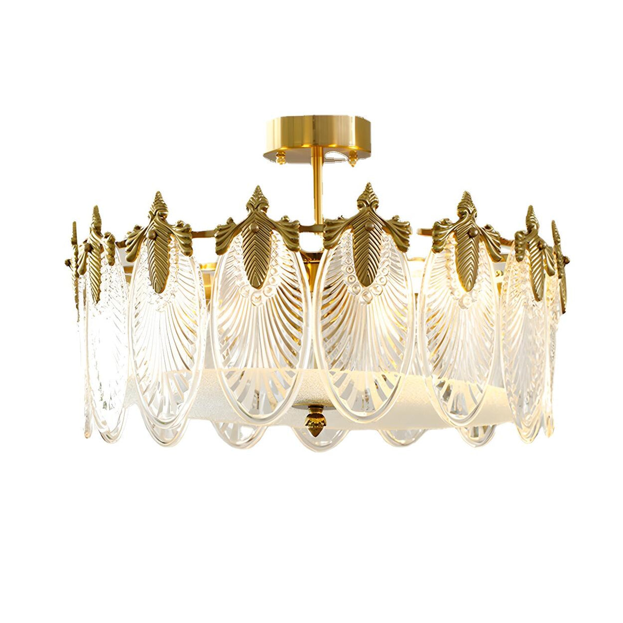 Elegant Gold Cylinder Glass Semi-Flush Mount Light Image - 5