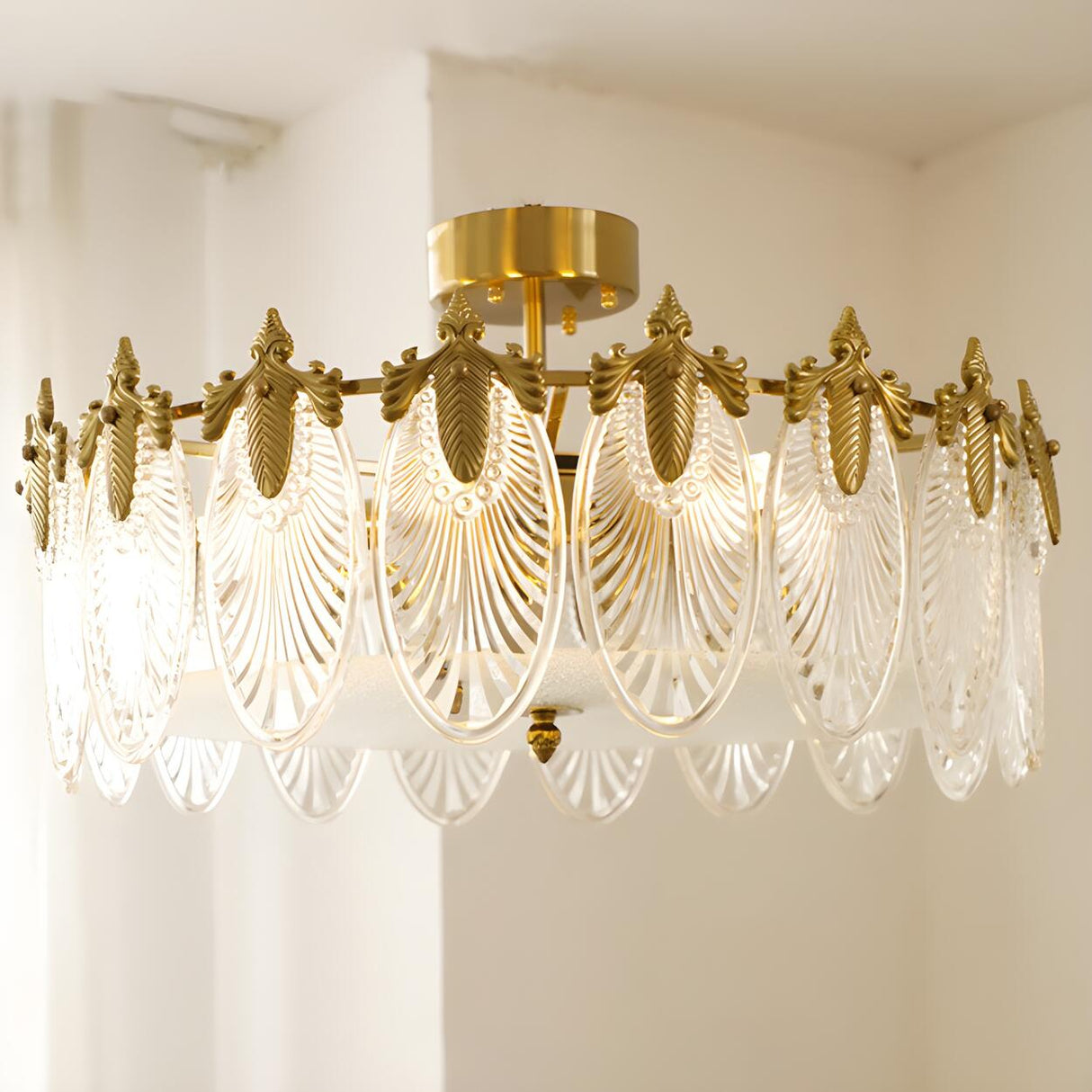 Elegant Gold Cylinder Glass Semi-Flush Mount Light Image - 8