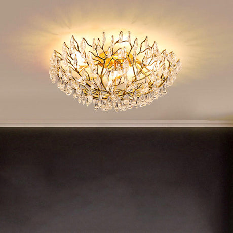 Elegant Gold Finish Crystal Branch Flush Mount Light  Image - 1