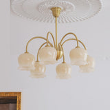 Elegant Gold Finish White Resin Floral Chandelier  Image - 1