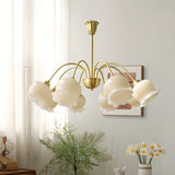 Elegant Gold Finish White Resin Floral Chandelier  Image - 14