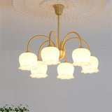 Elegant Gold Finish White Resin Floral Chandelier  Image - 3