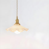 Elegant Gold Finish White Ruffled Glass Flower Pendant Light Image - 3