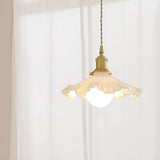 Elegant Gold Finish White Ruffled Glass Flower Pendant Light Image - 4