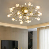 Elegant Gold Floral LED Semi-Flush Mount Ceiling Light Image - 2