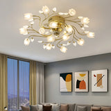 Elegant Gold Floral LED Semi-Flush Mount Ceiling Light Image - 3