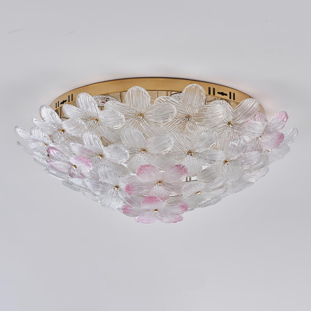 Elegant Gold Glass Floral LED Flush Mount Ceiling Light Image - 10