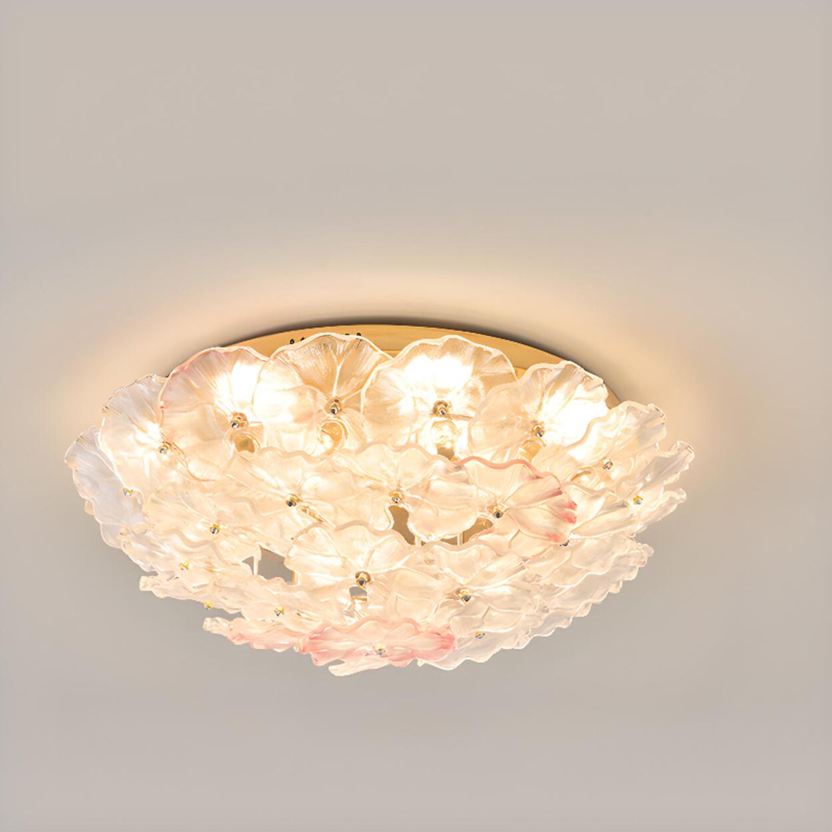 Elegant Gold Glass Floral LED Flush Mount Ceiling Light Image - 11