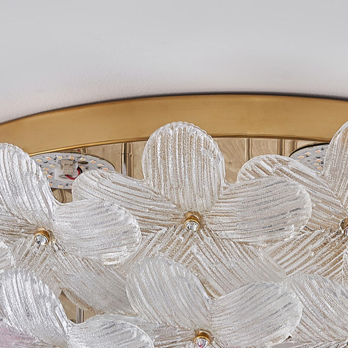 Elegant Gold Glass Floral LED Flush Mount Ceiling Light Image - 15