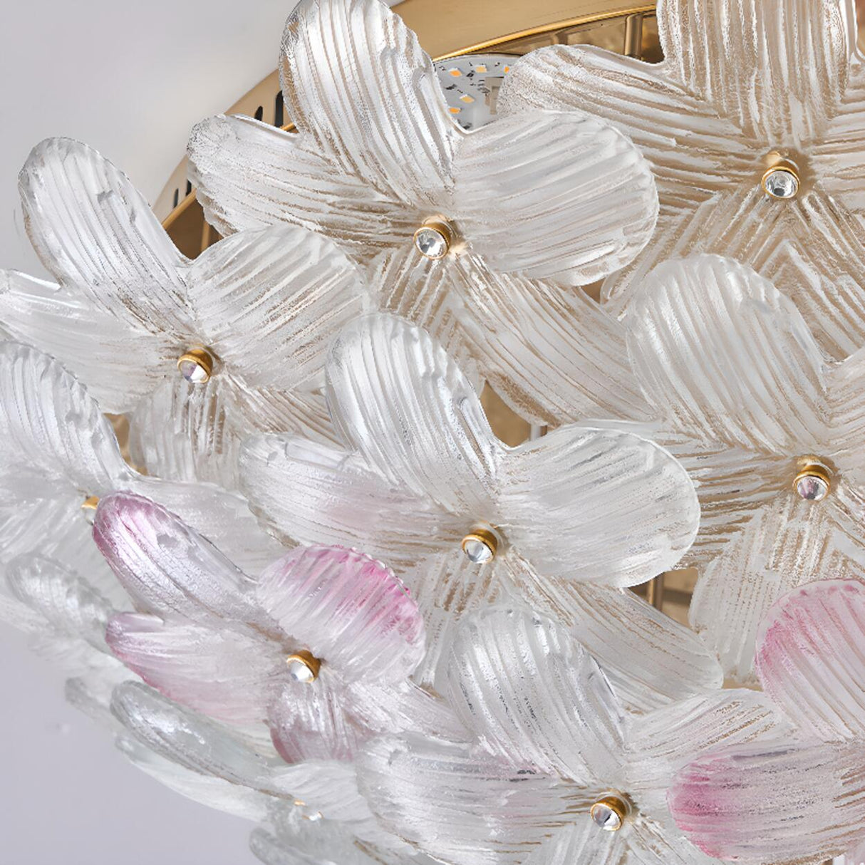 Elegant Gold Glass Floral LED Flush Mount Ceiling Light Image - 16