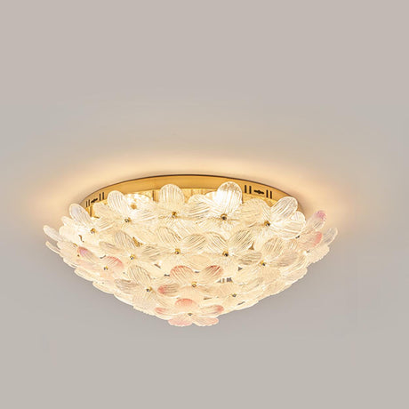 Elegant Gold Glass Floral LED Flush Mount Ceiling Light Image - 2