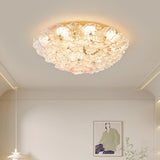 Elegant Gold Glass Floral LED Flush Mount Ceiling Light Image - 8