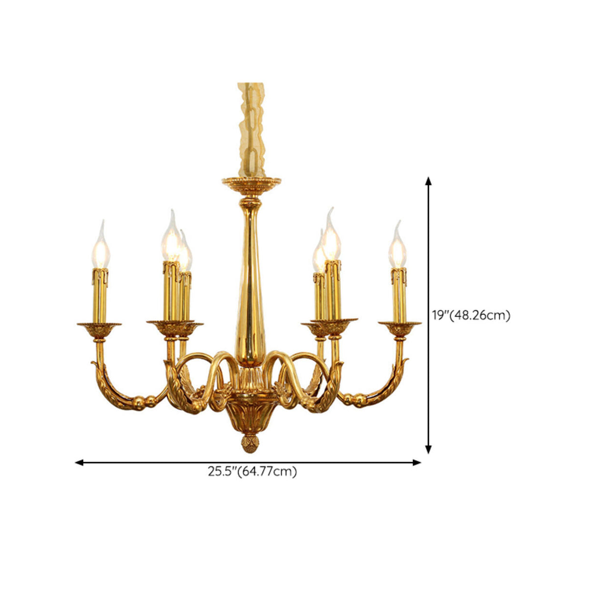 Elegant Gold Metal Candle Chandelier Adjustable Height 