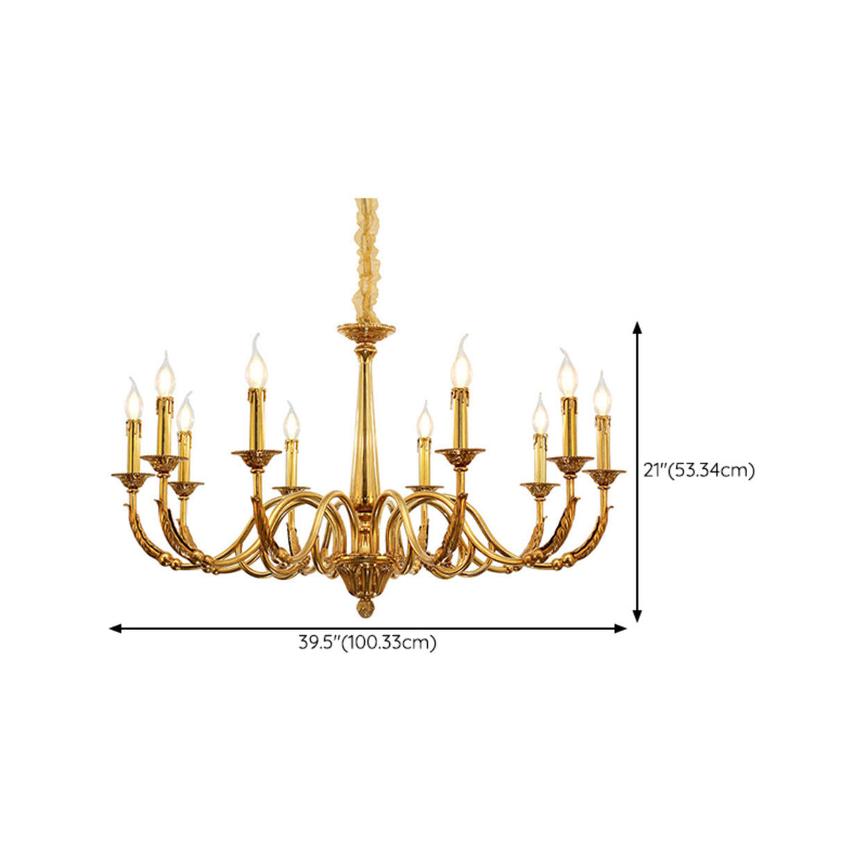 Elegant Gold Metal Candle Chandelier Adjustable Height Image - 14