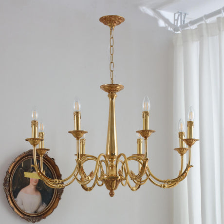 Elegant Gold Metal Candle Chandelier Adjustable Height Image - 2