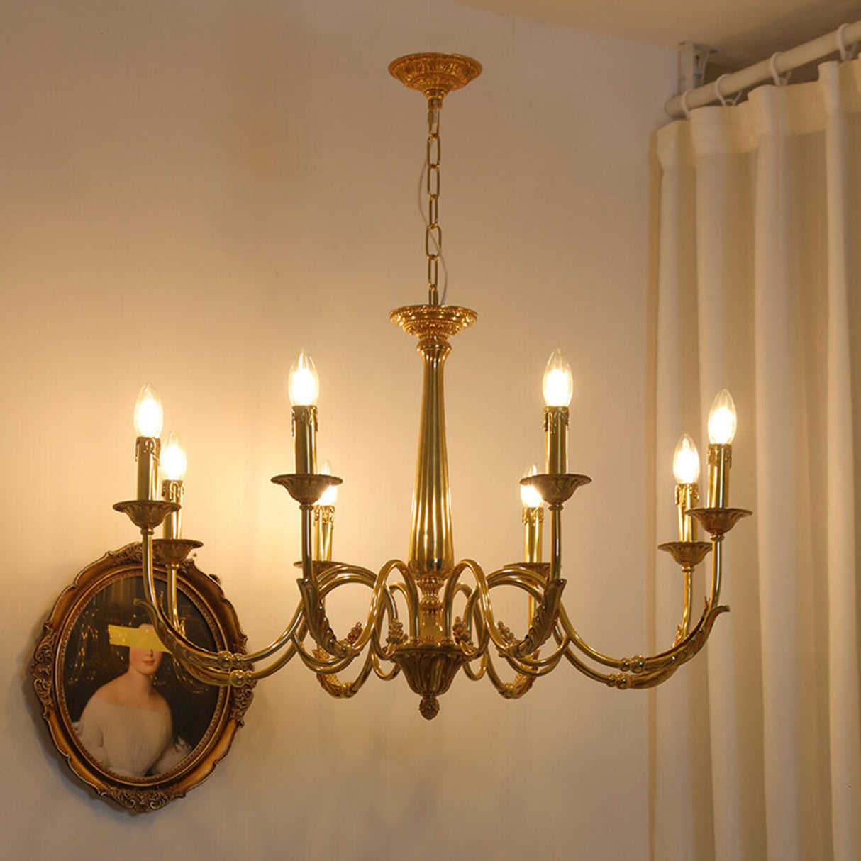 Elegant Gold Metal Candle Chandelier Adjustable Height Image - 3