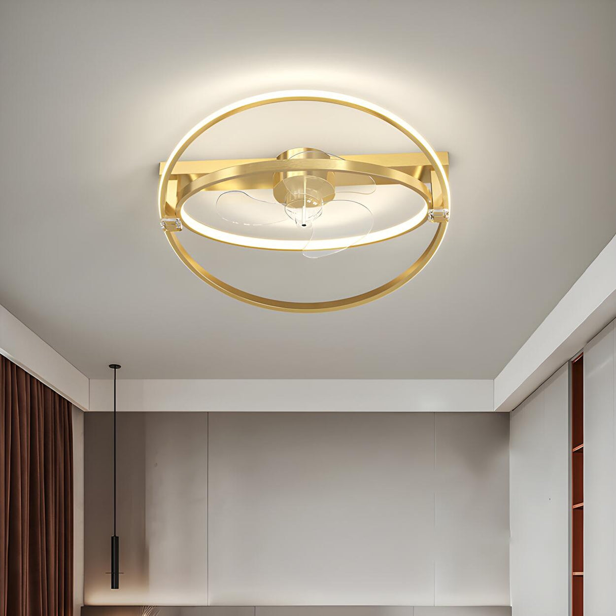 Elegant Gold Ring Modern Metal Ceiling Fan with Light Image - 1