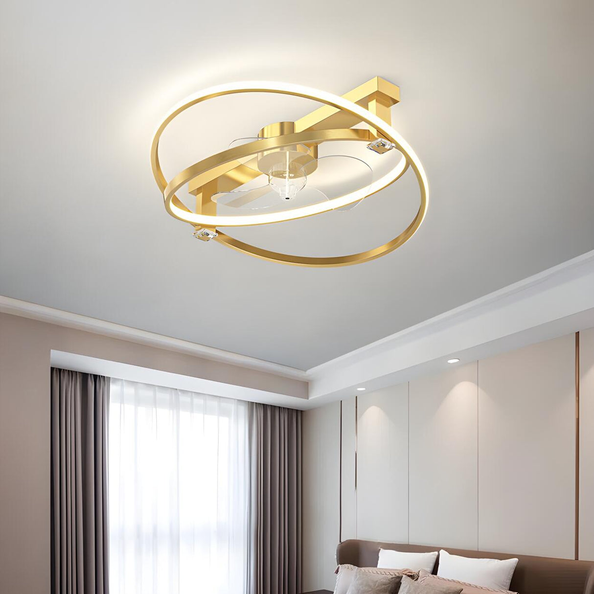 Elegant Gold Ring Modern Metal Ceiling Fan with Light Image - 13