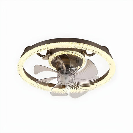 Elegant Gold Round Vine Flush Ceiling Fan with Light Image - 2