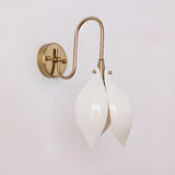 Elegant Gold Tulip Shaped White Ceramics Wall Sconce Image - 11