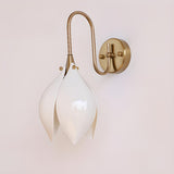 Elegant Gold Tulip Shaped White Ceramics Wall Sconce Image - 8