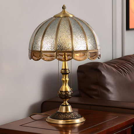 Elegant Gold Umbrella Glass Shade Brass Dome Table Lamp Image - 1