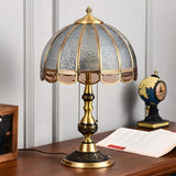 Elegant Gold Umbrella Glass Shade Brass Dome Table Lamp Image - 11